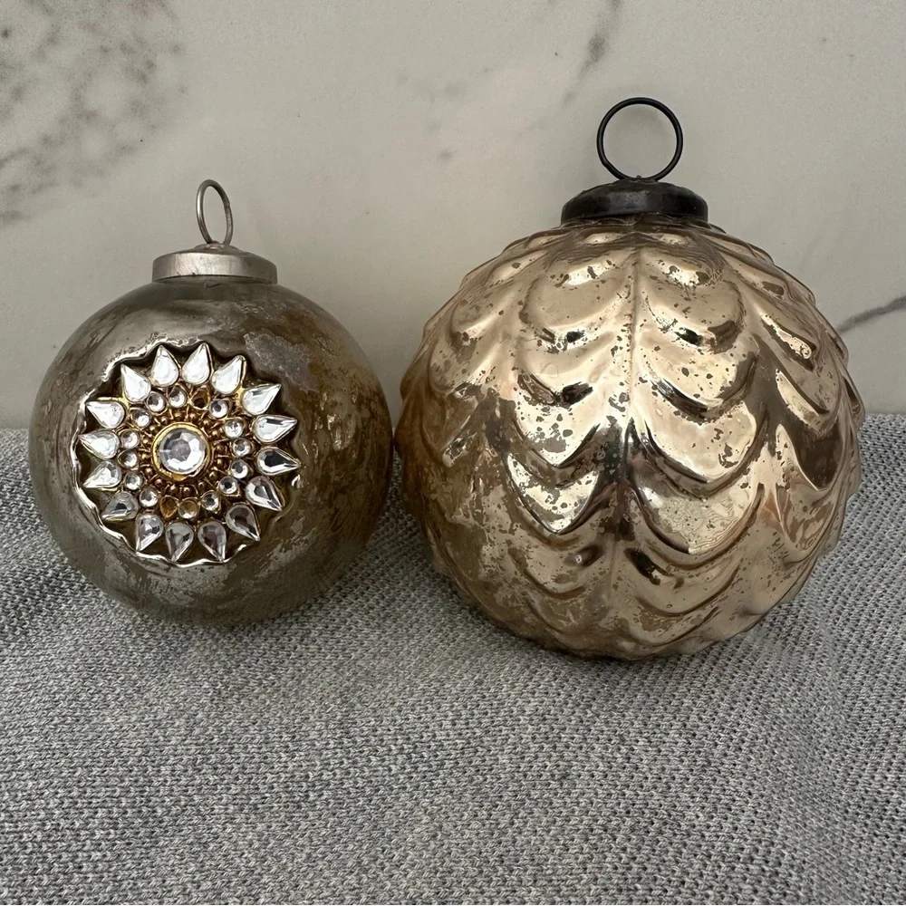 Pottery Barn Set of Two Vintage-Inspired Mercury Glass Holiday Ornaments
